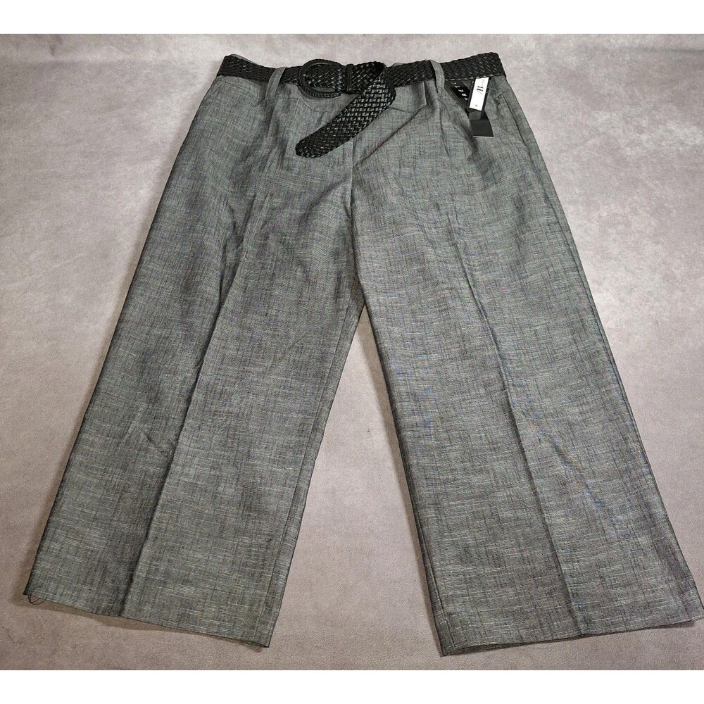 AB Studio Women's Office Dress Pant Capris Size 16 Grey Pockets Belt